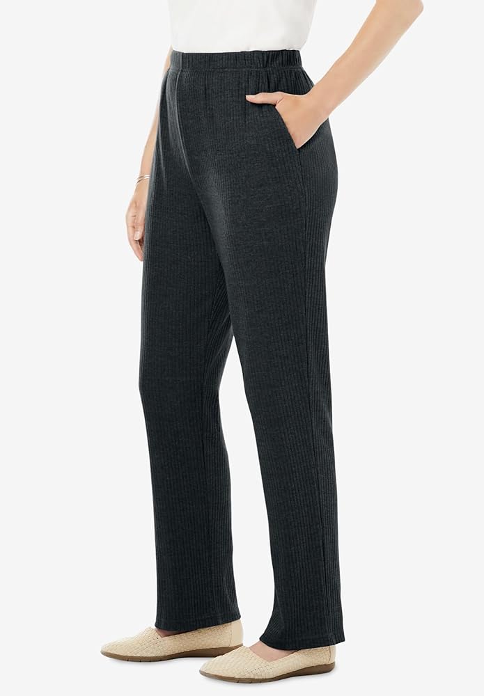 ウェア F.CRealBristol 4WAY STRETCH RIBBED PANTS Woman Within Plus Size 7-Day Knit Ribbed Straight-Leg Pull-On